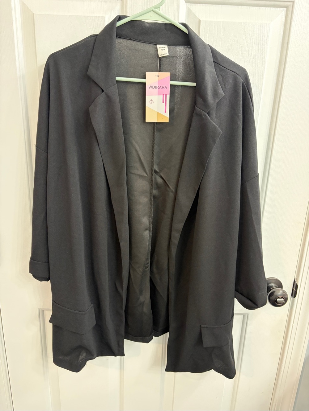 Wdirara Women's Black Open Front Blazer Jacket